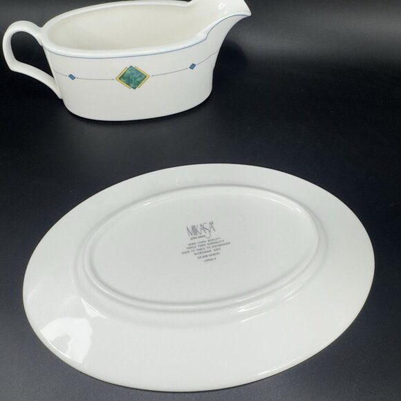 MIKASA ULTRA CERAM Gravy Boat With Underplate Gemini Porcelain Sauce Dish Japan - Picture 7 of 13